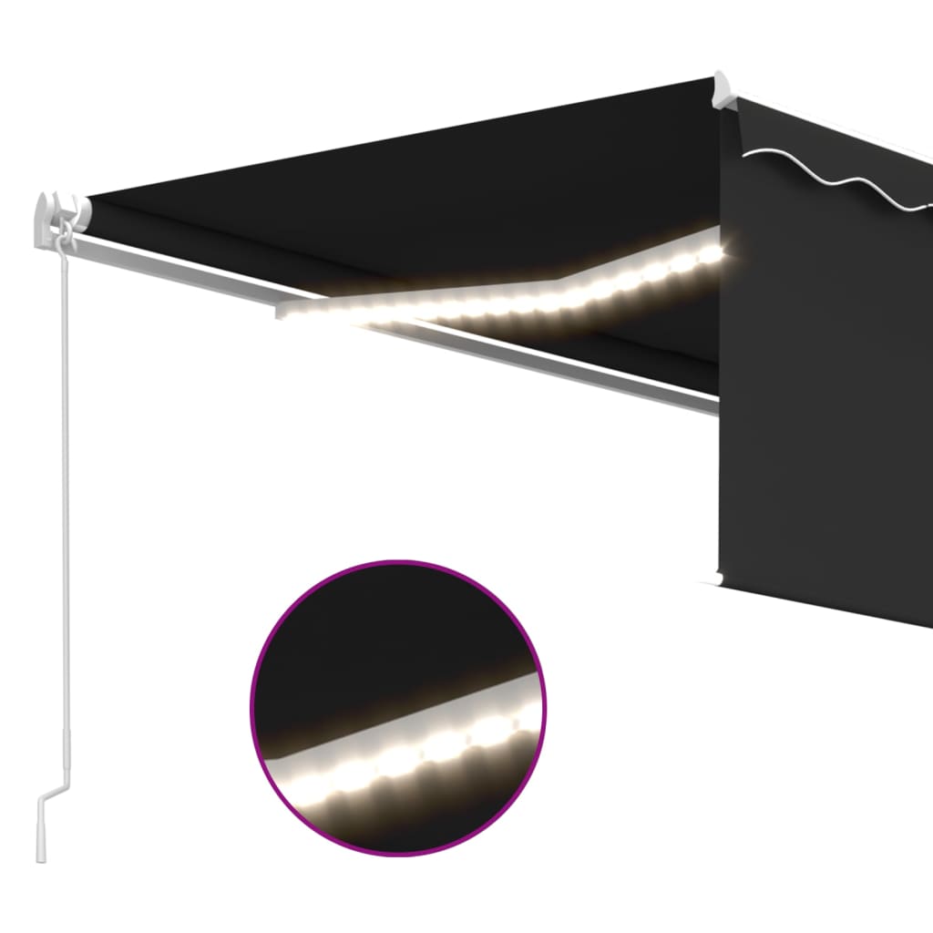 Tenda da Sole Retrattile Manuale con LED 4x3 m Antracite | homemem39
