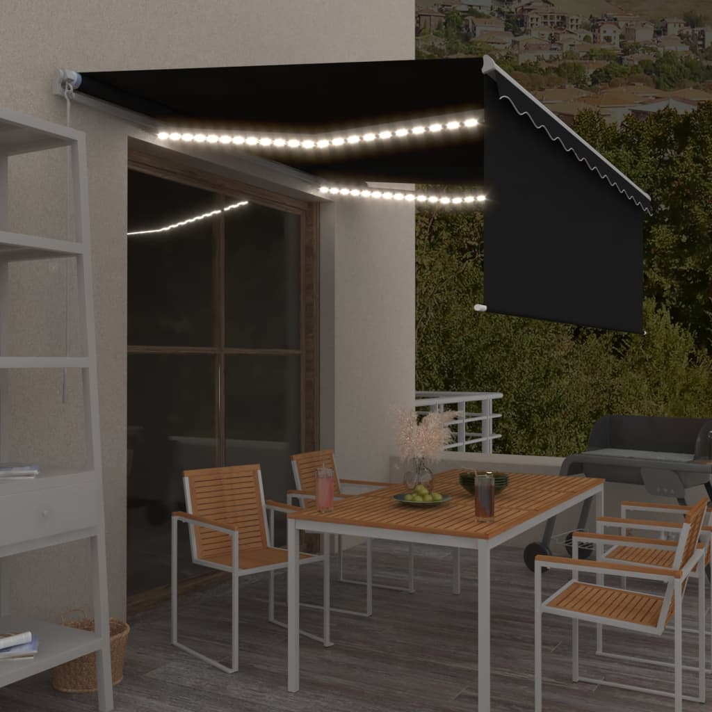 Tenda da Sole Retrattile Manuale con LED 4x3 m Antracite | homemem39