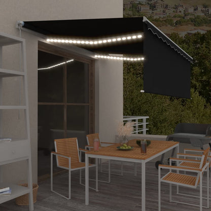 Tenda da Sole Retrattile Manuale con LED 4x3 m Antracite | homemem39