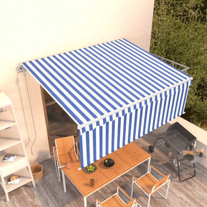Tenda Sole Retrattile Automatica con Parasole 4x3m Blu Bianco - homemem39