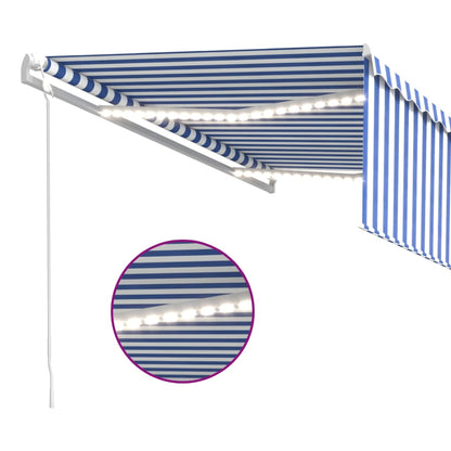 Tenda Automatica Parasole Sensore Vento LED 4x3m Blu Bianca | homemem39
