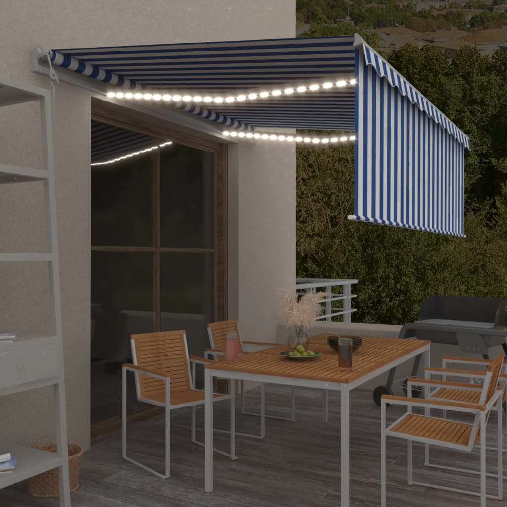 Tenda Automatica Parasole Sensore Vento LED 4x3m Blu Bianca | homemem39