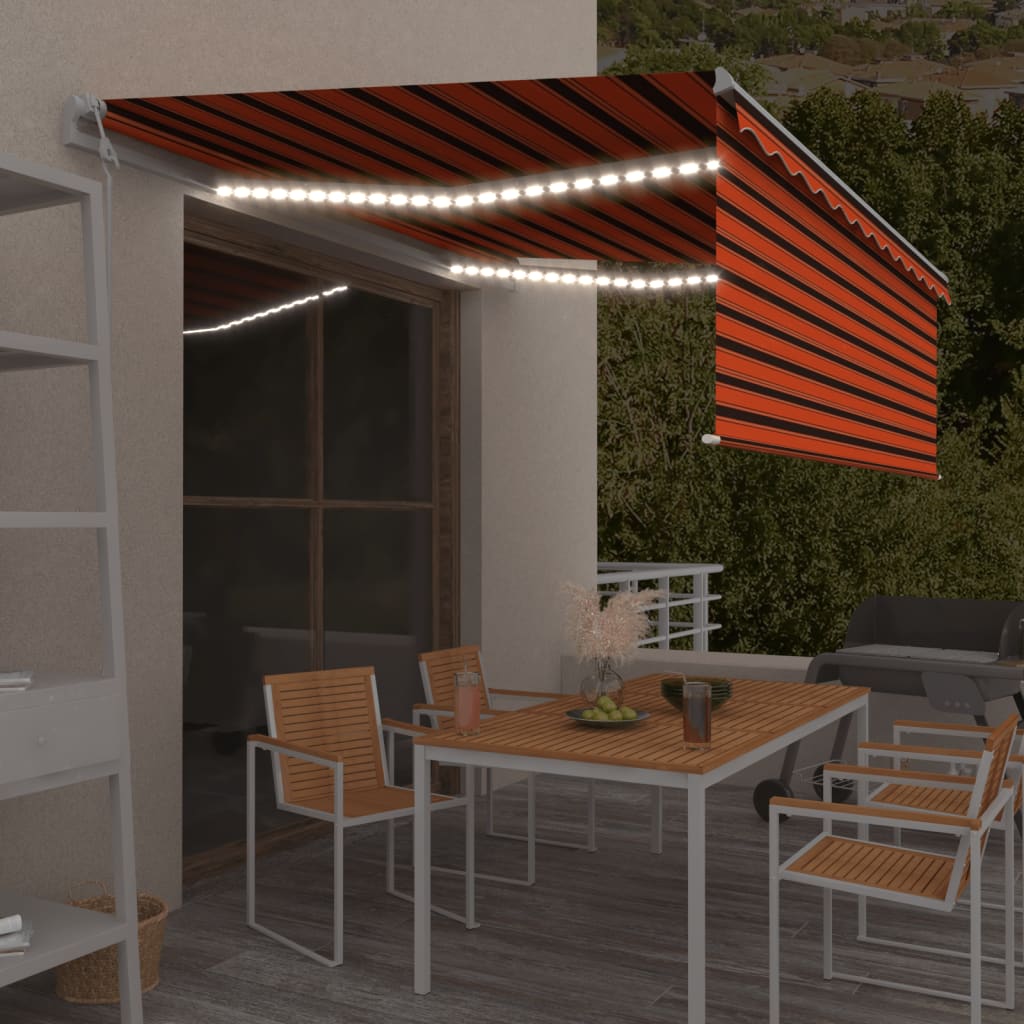 Tenda Automatica LED Sensore Vento 4x3 m Arancione Marrone | homemem39