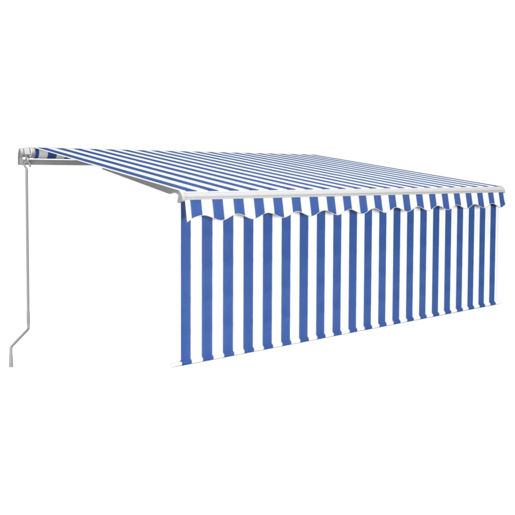 Tenda Sole Retrattile Manuale con LED 4,5x3m Blu e Bianco