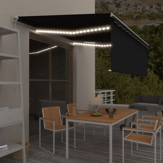 Tenda da Sole Retrattile Manuale con LED 4,5x3 m Antracite - homemem39