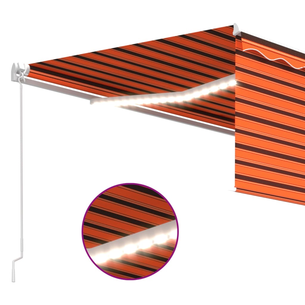 Tenda Sole Retrattile Manuale con LED 4,5x3m Arancione Marrone