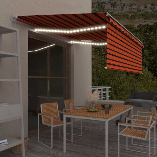 Tenda Sole Retrattile Manuale con LED 4,5x3m Arancione Marrone