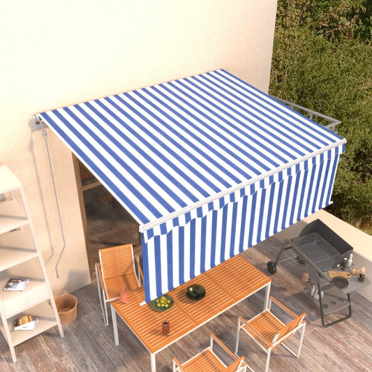 Tenda Sole Retrattile Automatica con Parasole 4x3,5m Blu Bianco - homemem39