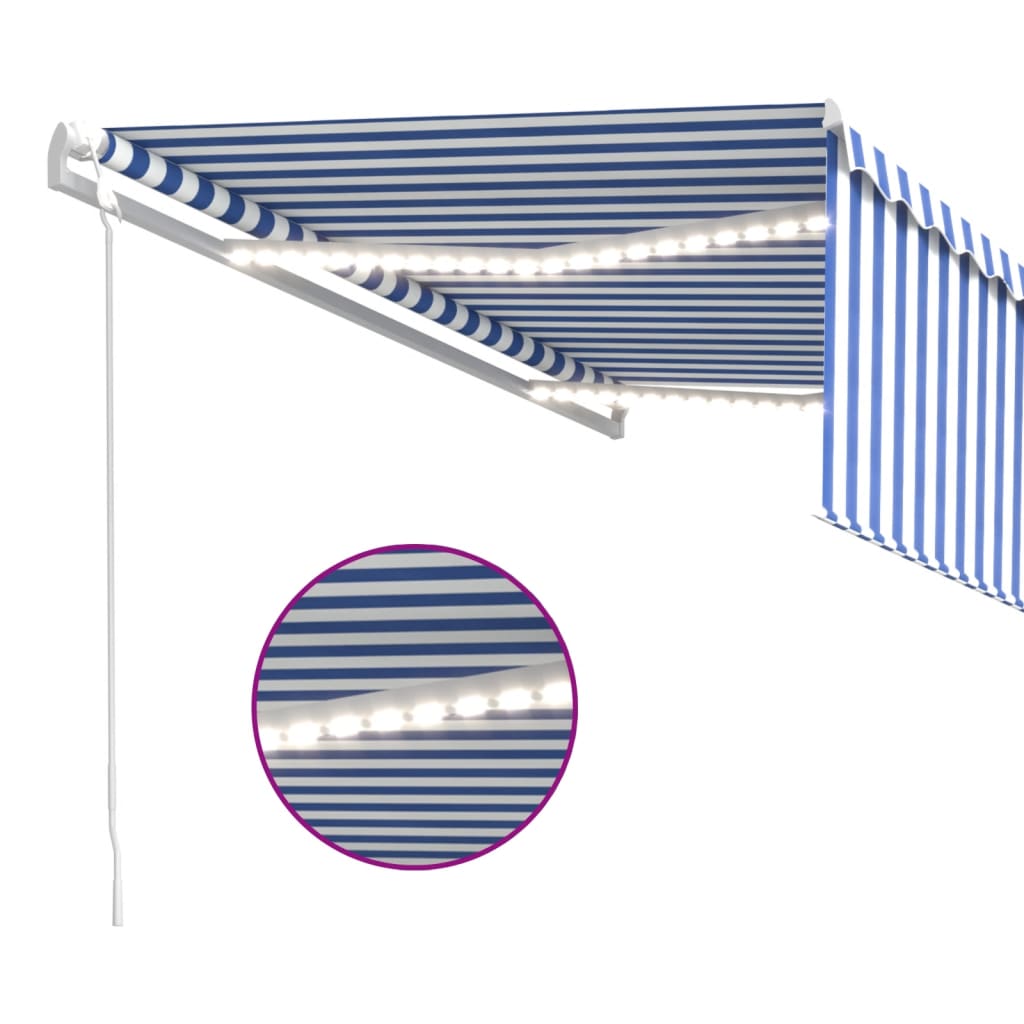 Tenda Automatica Parasole LED Sensore Vento 4,5x3 m Blu Bianco | homemem39