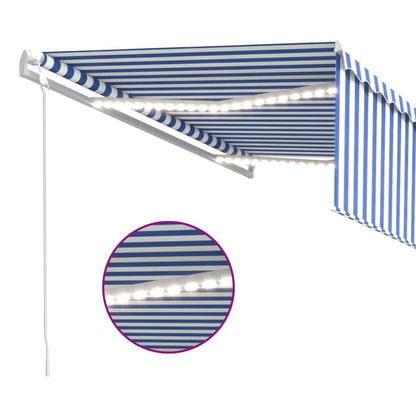 Tenda Automatica Parasole LED Sensore Vento 4,5x3 m Blu Bianco | homemem39
