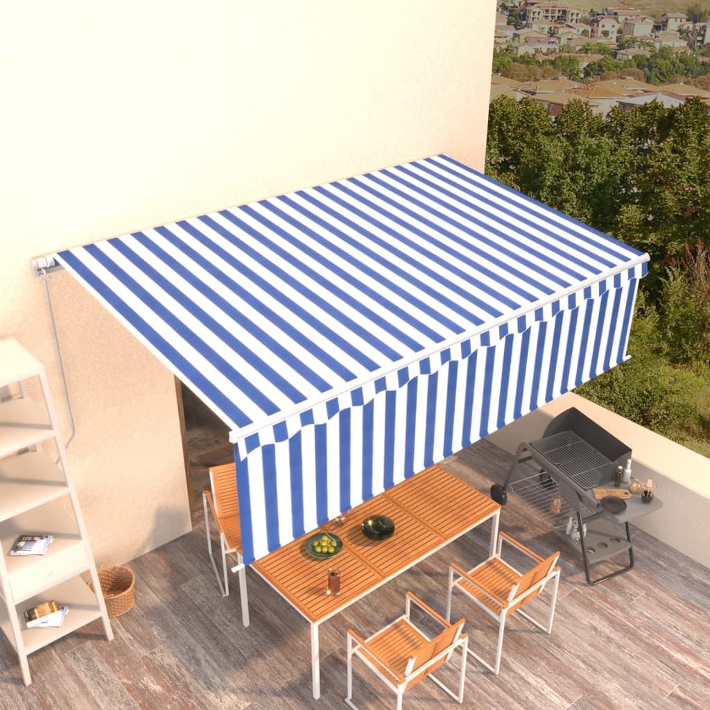 Tenda da Sole Retrattile Manuale con Parasole 5x3m Blu e Bianco