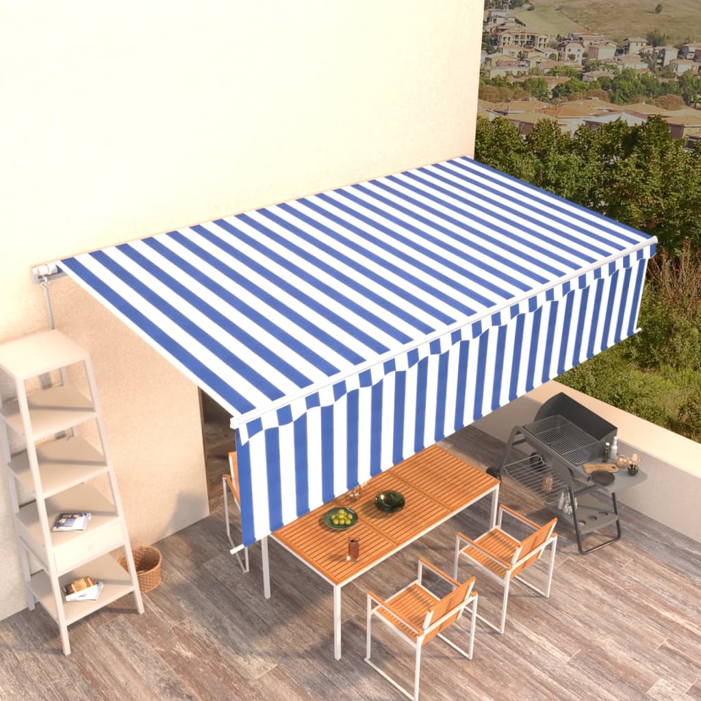 Tenda Sole Retrattile Manuale con Parasole 4x3m Blu e Bianc6 - homemem39