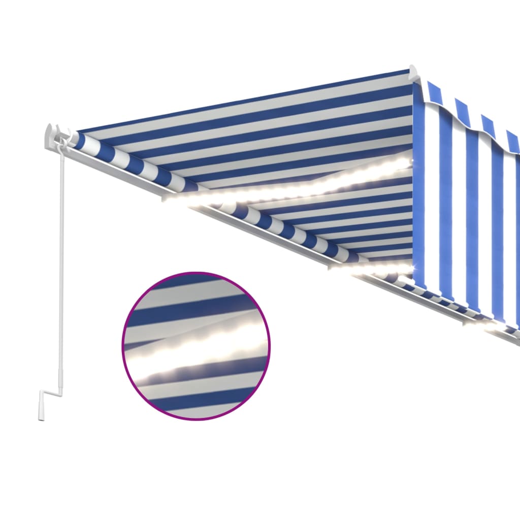 Tenda Sole Retrattile Manuale con LED 4x3m Blu e Bianc6 - homemem39