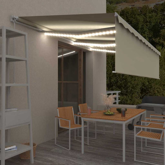 Tenda da Sole Retrattile Manuale con LED 6x3 m Crema | homemem39
