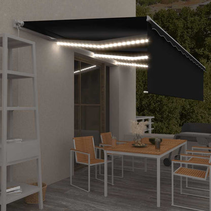 Tenda da Sole Retrattile Manuale con LED 6x3 m Antracite | homemem39