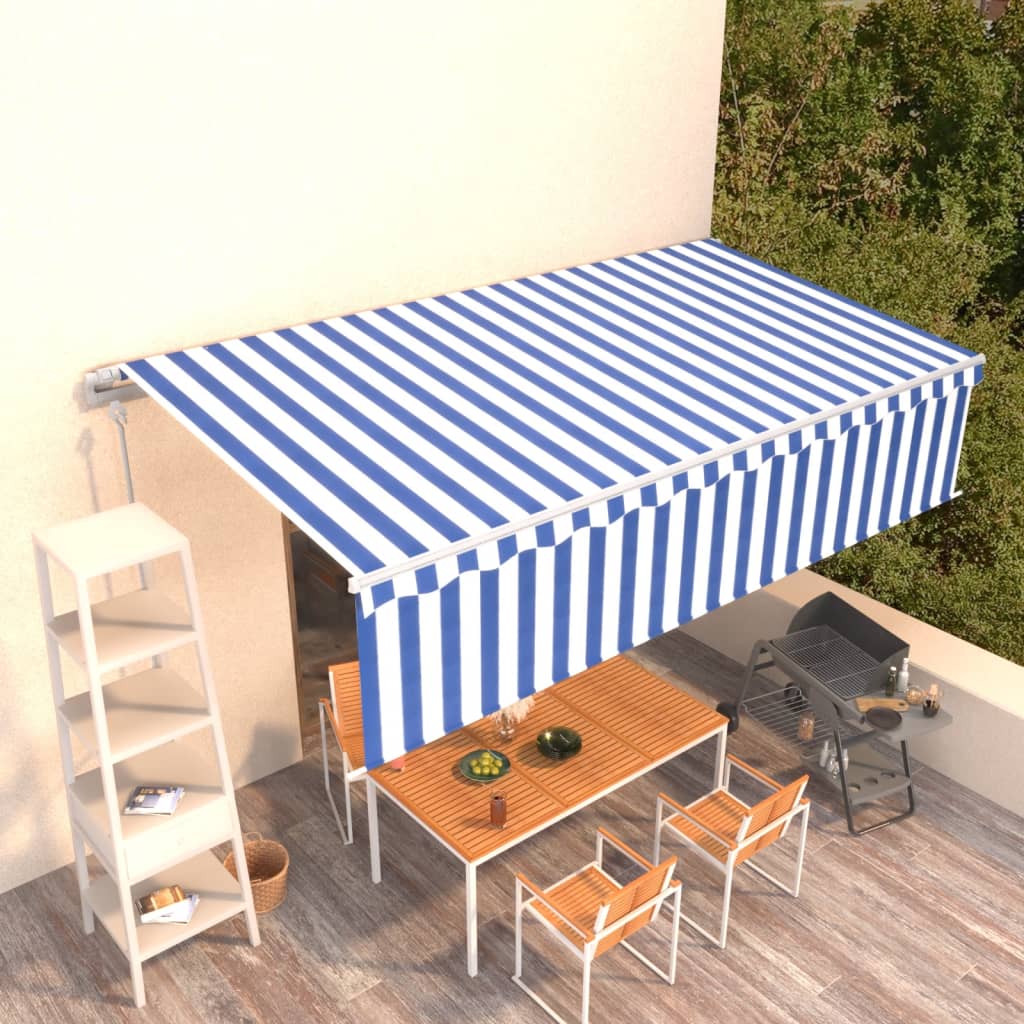 Tenda Sole Retrattile Automatica con Parasole 6x3m Blu Bianco - homemem39