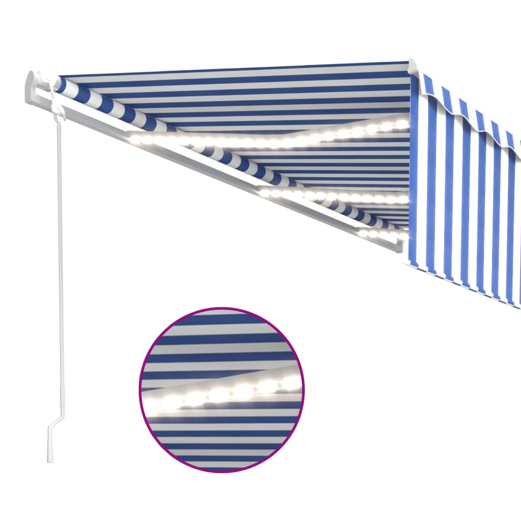 Tenda Automatica Parasole Sensore Vento LED 6x3m Blu Bianca - homemem39
