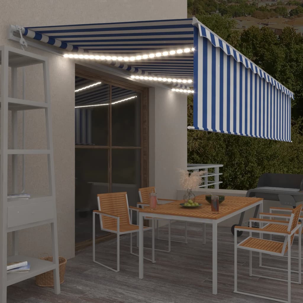 Tenda Automatica Parasole Sensore Vento LED 6x3m Blu Bianca - homemem39