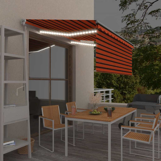 Tenda Sole Retrattile Manuale con LED 3x2,5m Arancione Marrone - homemem39