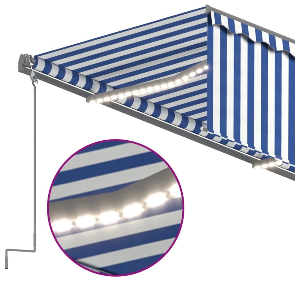 Tenda Automatica Parasole LED Sensore Vento 3x2,5m Blu e Bianco | homemem39
