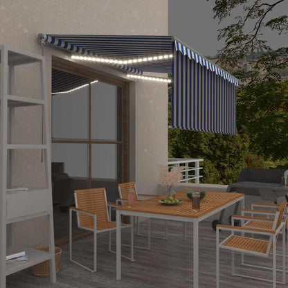 Tenda Sole Retrattile Manuale con LED 3,5x2,5 m Blu e Bianco | homemem39