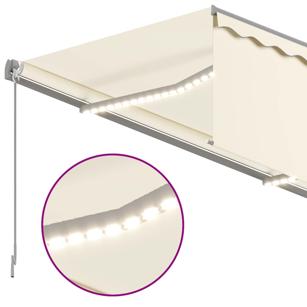 Tenda da Sole Retrattile Manuale con LED 3,5x2,5 m Crema | homemem39