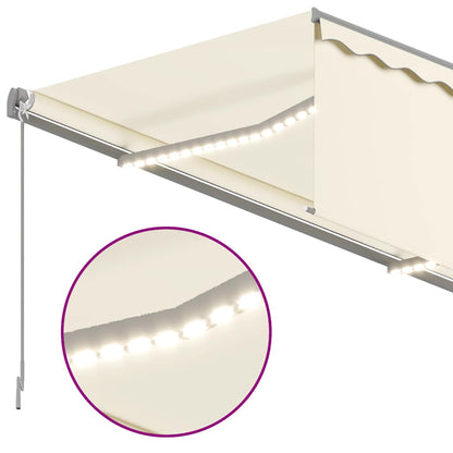Tenda da Sole Retrattile Manuale con LED 3,5x2,5 m Crema | homemem39