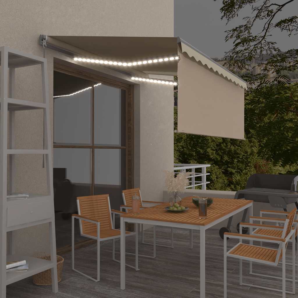 Tenda da Sole Retrattile Manuale con LED 3,5x2,5 m Crema | homemem39