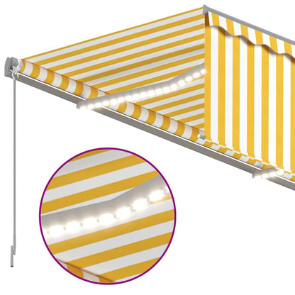 Tenda da Sole Retrattile Parasole LED 3,5x2,5m Gialla e Bianca - homemem39