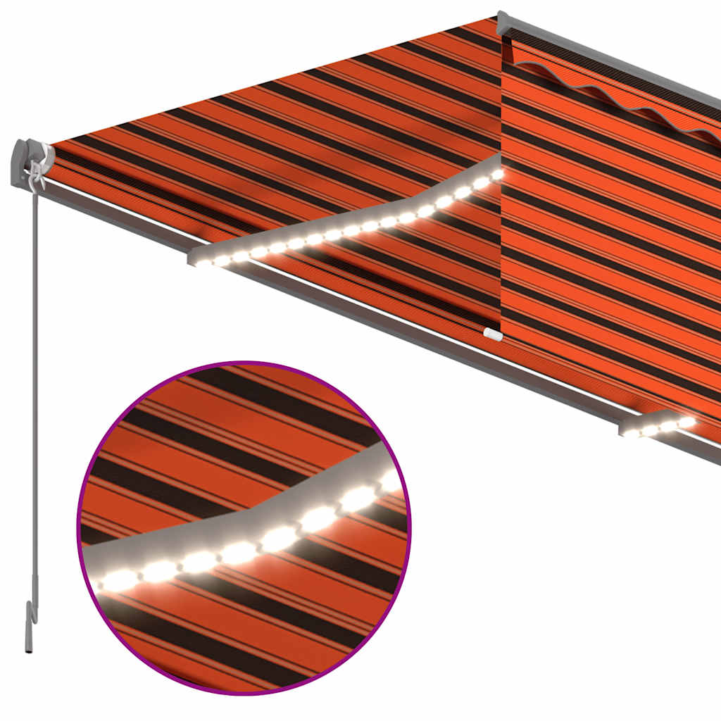 Tenda da Sole Retrattile Manuale LED 3,5x2,5m Arancione Marrone | homemem39