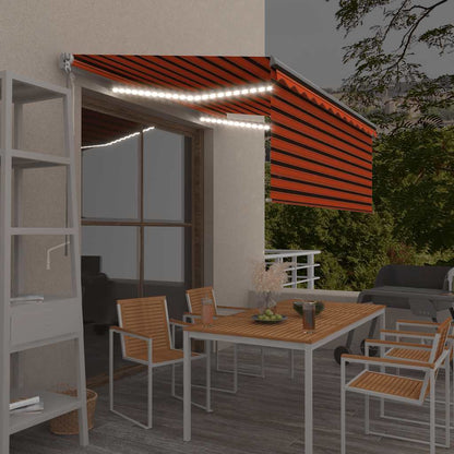 Tenda da Sole Retrattile Manuale LED 3,5x2,5m Arancione Marrone | homemem39