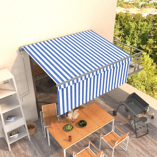 Tenda Sole Retrattile Automatica Parasole 3,5x2,5m Blu Bianco - homemem39