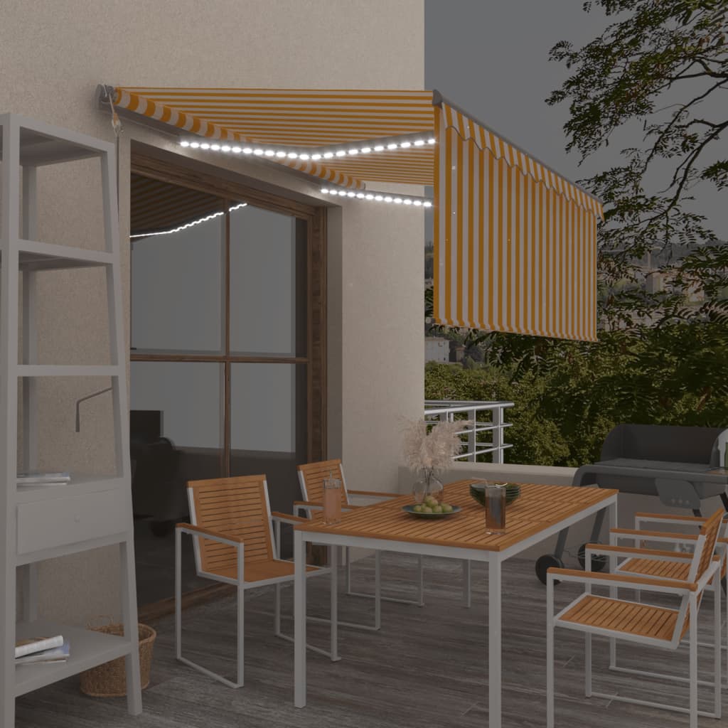 Tenda Automatica Sensore Vento e LED 3,5x2,5 m Gialla e Bianca | homemem39