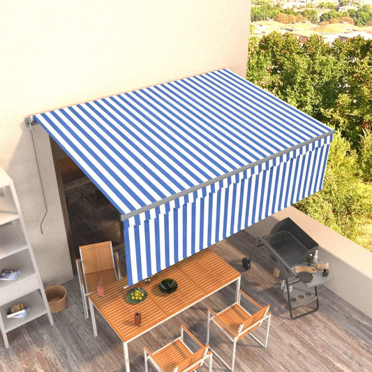 Tenda Sole Retrattile Manuale con Parasole 4x3m Blu e Bianco - homemem39