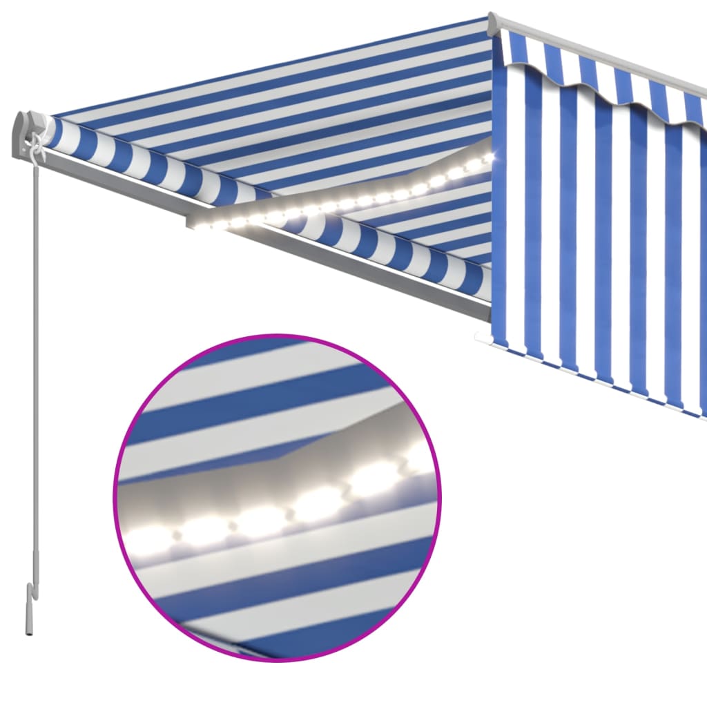 Tenda Sole Retrattile Manuale con LED 4x3m Blu e Bianco - homemem39