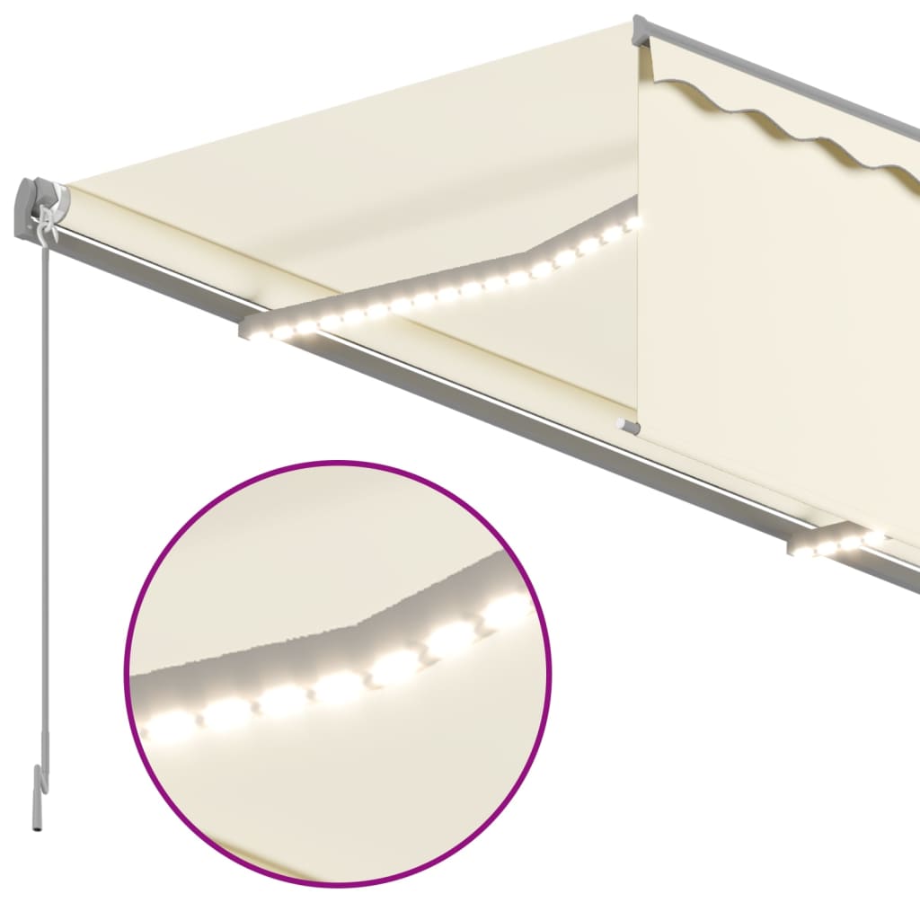 Tenda da Sole Retrattile Manuale con LED 4x3 m Crema - homemem39