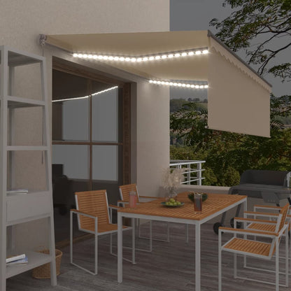 Tenda da Sole Retrattile Manuale con LED 4x3 m Crema - homemem39