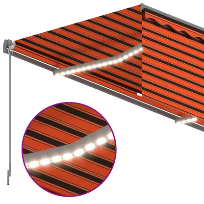 Tenda Sole Retrattile Manuale Parasole LED 4x3m Arancio Marrone - homemem39