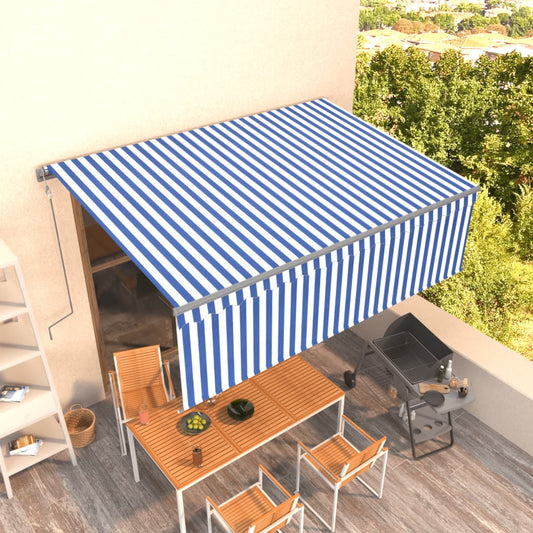 Tenda Sole Retrattile Automatica con Parasole 4x3m Blu Bianco - homemem39