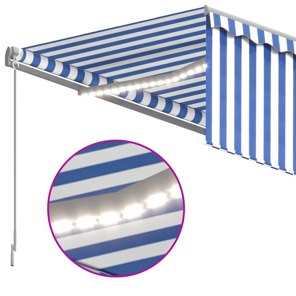 Tenda Automatica Parasole Sensore Vento LED 4x3m Blu Bianca - homemem39