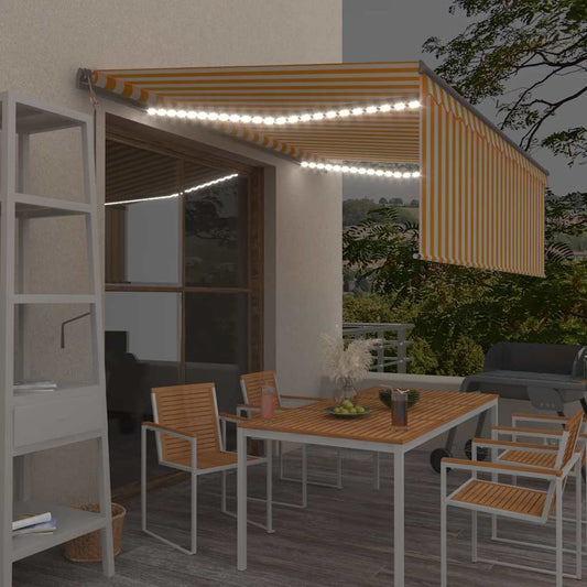Tenda Automatica con Sensore Vento LED 4x3 m Gialla/Bianca - homemem39