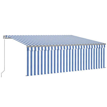 Tenda Sole Retrattile Manuale con LED 4,5x3m Blu e Bianco - homemem39