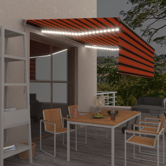 Tenda Sole Retrattile Manuale con LED 4,5x3m Arancione Marrone - homemem39