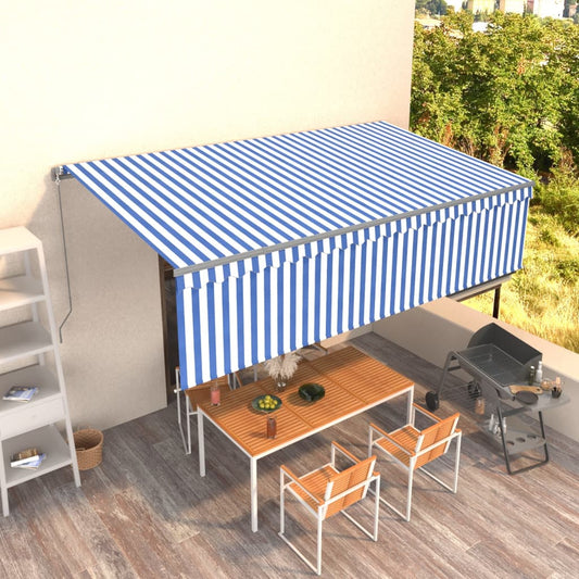 Tenda Sole Retrattile Manuale con Parasole 5x3m Blu e Bianco - homemem39