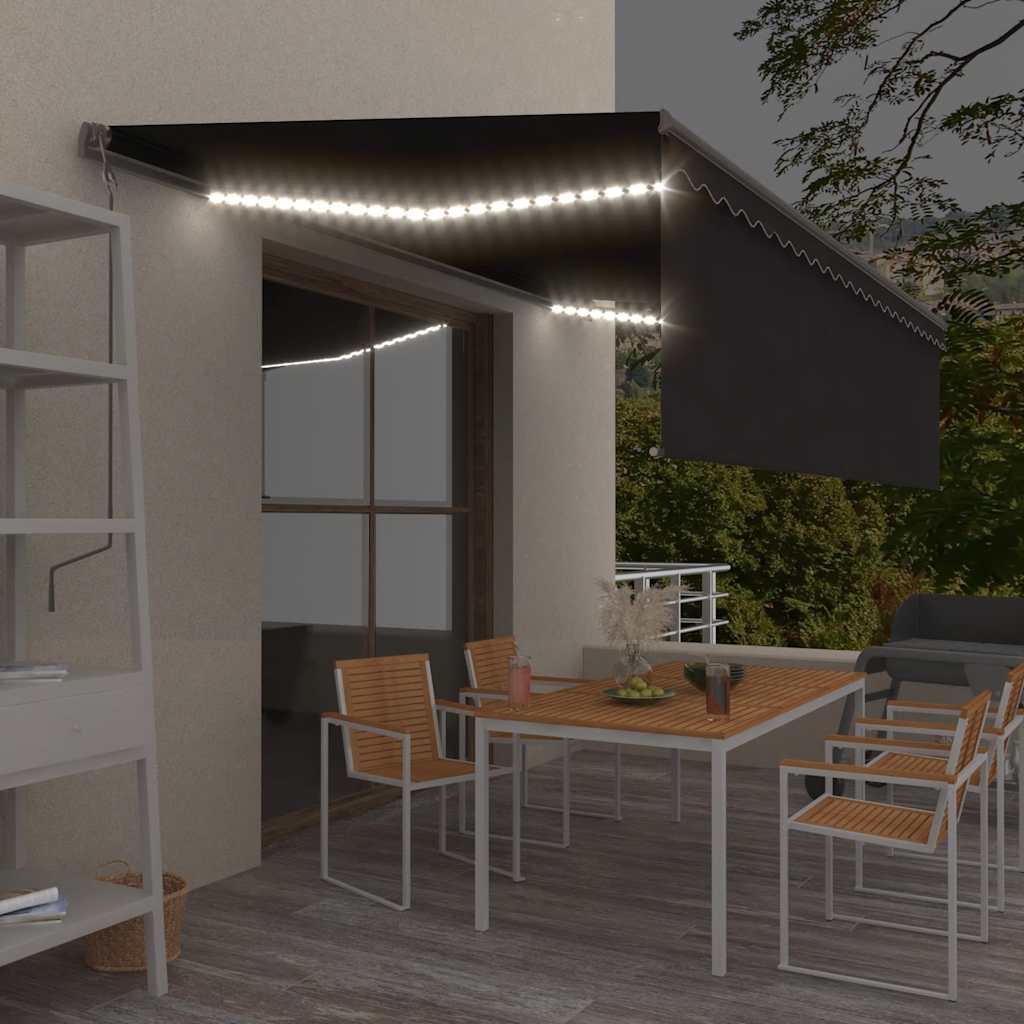 Tenda Sole Retrattile Manuale Parasole LED 5x3m Antracite | homemem39