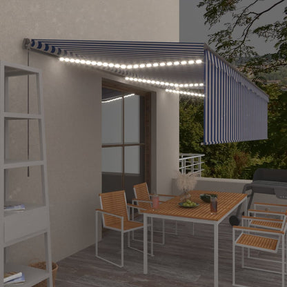 Tenda Sole Retrattile Manuale con LED 6x3m Blu e Bianc6 - homemem39