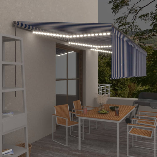 Tenda Sole Retrattile Manuale con LED 6x3m Blu e Bianc6 - homemem39