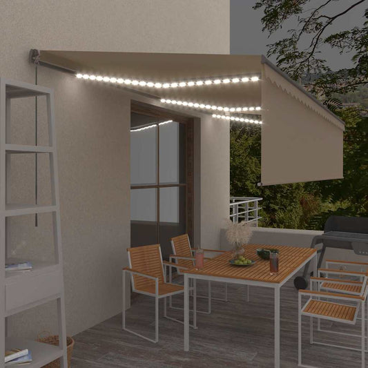 Tenda da Sole Retrattile Manuale con LED 6x3 m Crema | homemem39