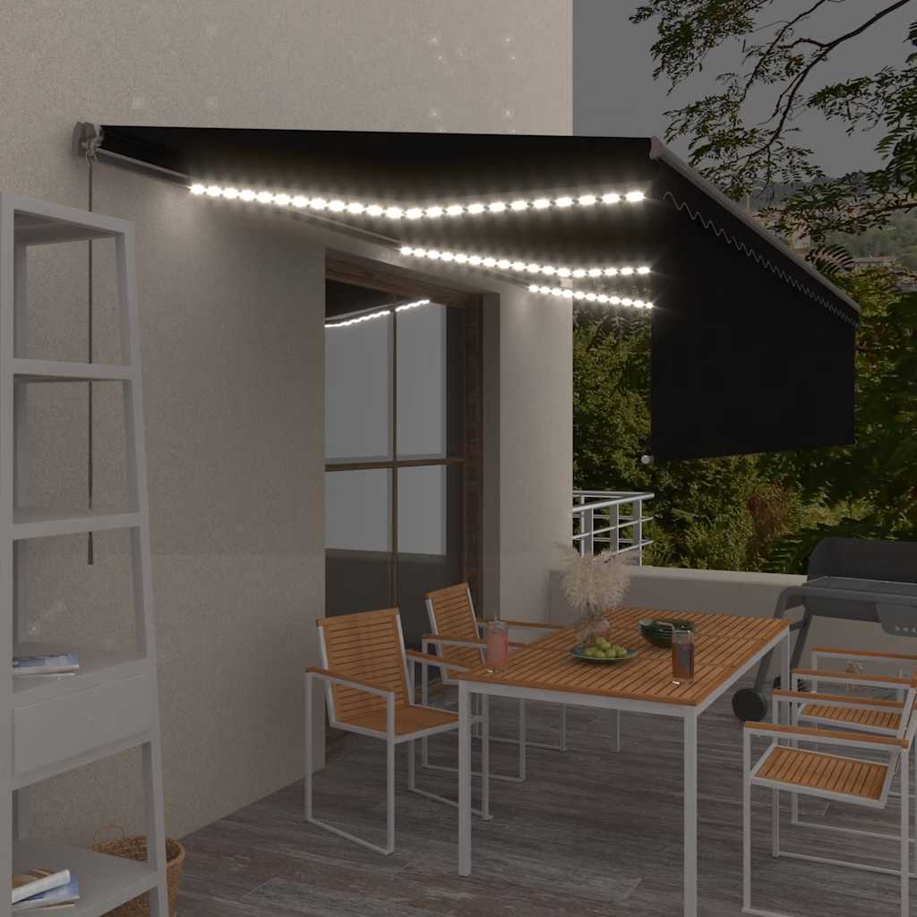 Tenda da Sole Retrattile Manuale con LED 6x3 m Antracite | homemem39