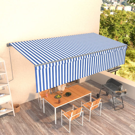 Tenda Sole Retrattile Automatica con Parasole 6x3m Blu Bianco - homemem39
